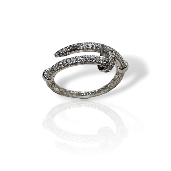 Δαχτυλίδι καρφί από ασήμι 925 επιπλατινωμένο με ζιργκόν πέτρες