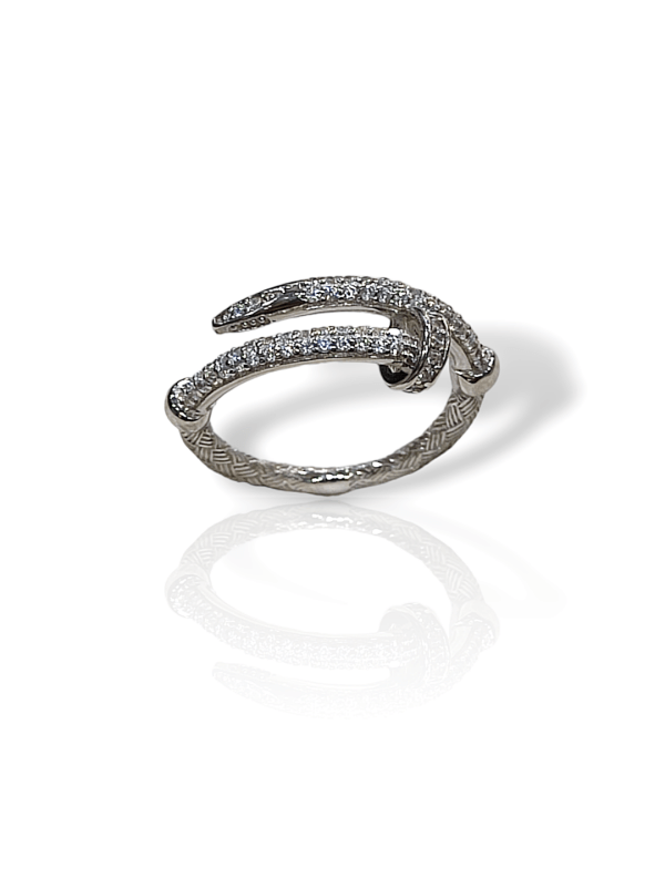 Δαχτυλίδι καρφί από ασήμι 925 επιπλατινωμένο με ζιργκόν πέτρες