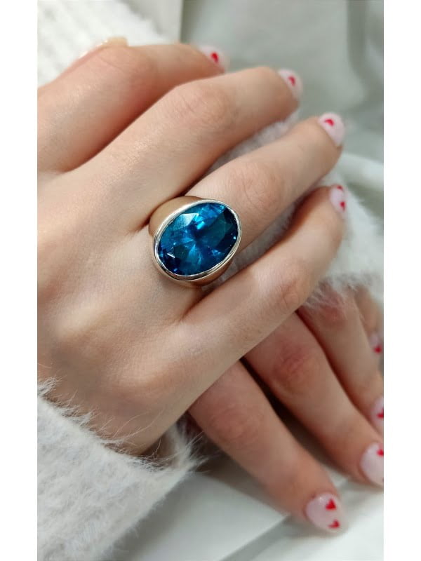Δαχτυλίδι ασημένιο 925 χειροποίητο με γαλάζια ζιργκόν πέτρα