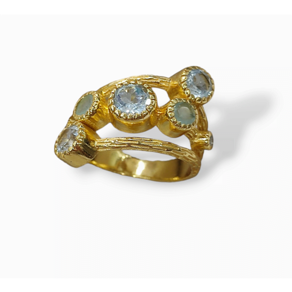 Δαχτυλίδι ασημένιο 925 επιχρυσωμένο με ημιπολύτιμες πέτρες Ακουαμαρίνα