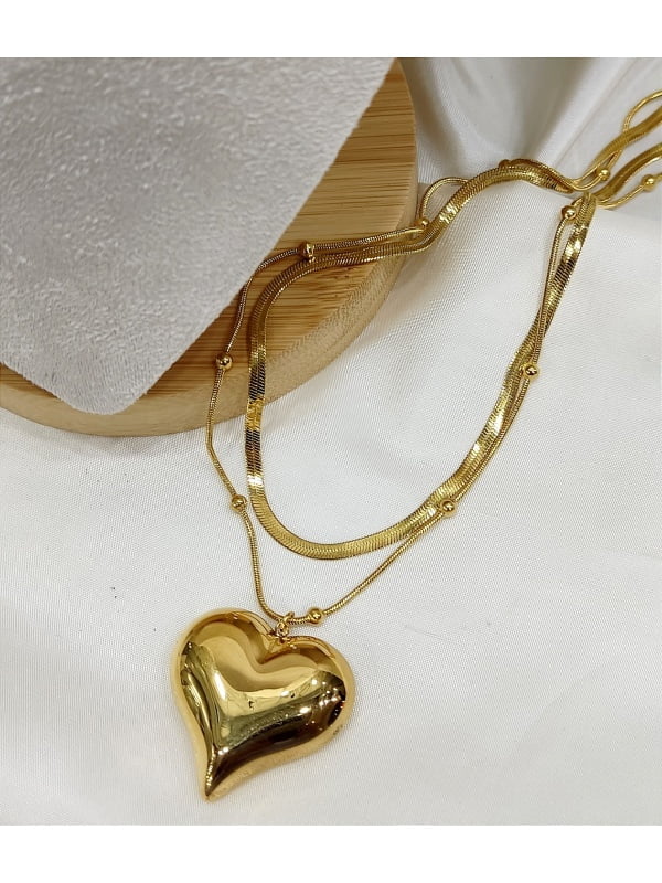 Κολιέ καρδιά διπλό από ανοξείδωτο ατσάλι σε χρυσό χρώμα.