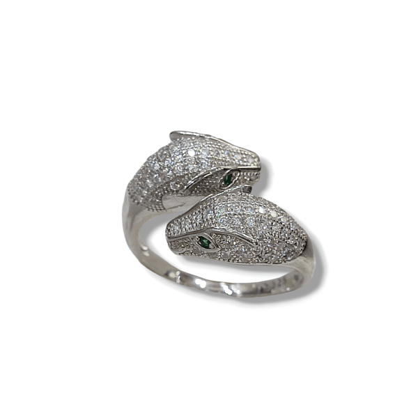 Δαχτυλίδι πάνθηρας από ασήμι 925 επιπλατινωμένο με ζιργκόν πέτρες