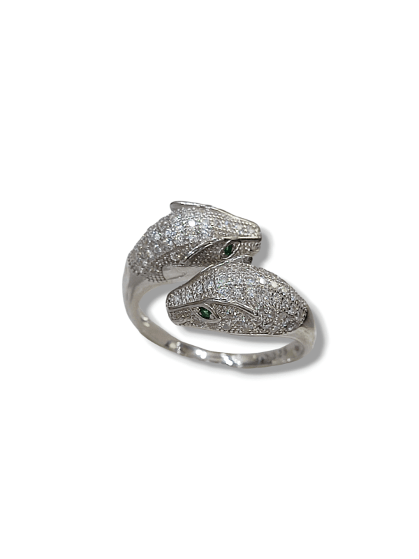Δαχτυλίδι πάνθηρας από ασήμι 925 επιπλατινωμένο με ζιργκόν πέτρες