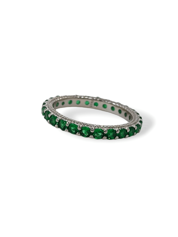 Δαχτυλίδι ολόβερο από ασήμι 925 επιπλατινωμένο και πράσινες ζιργκόν πέτρες