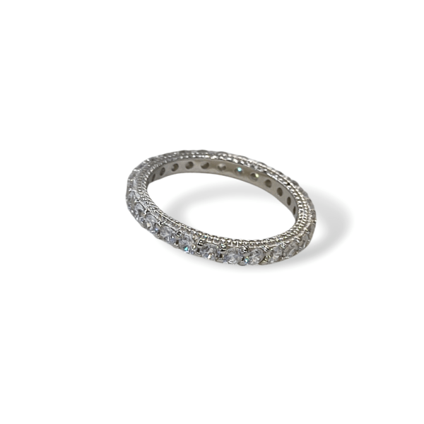 Δαχτυλίδι ολόβερο από ασήμι 925 επιπλατινωμένο και λευκές ζιργκόν πέτρες