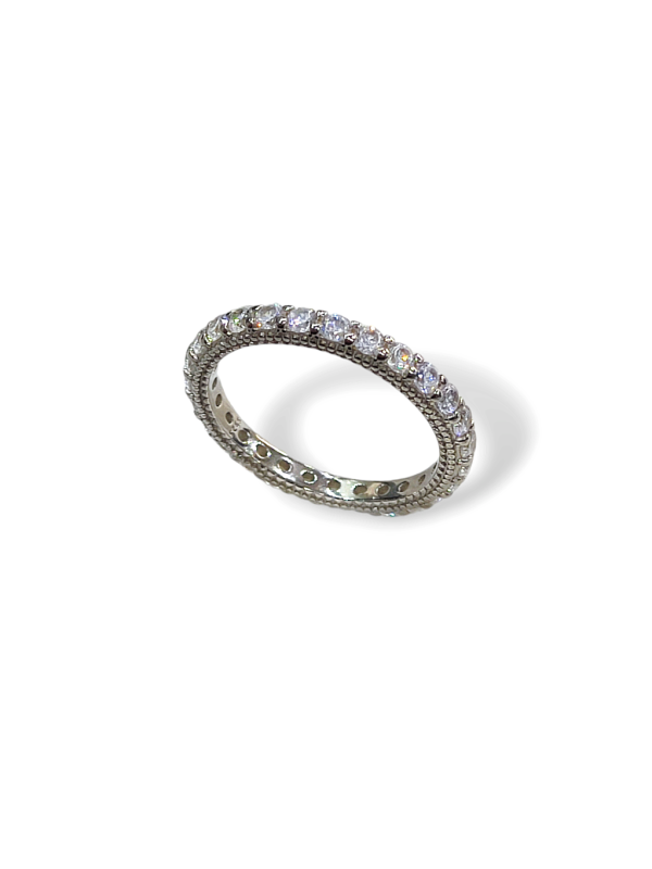 Δαχτυλίδι ολόβερο από ασήμι 925 επιπλατινωμένο και λευκές ζιργκόν πέτρες