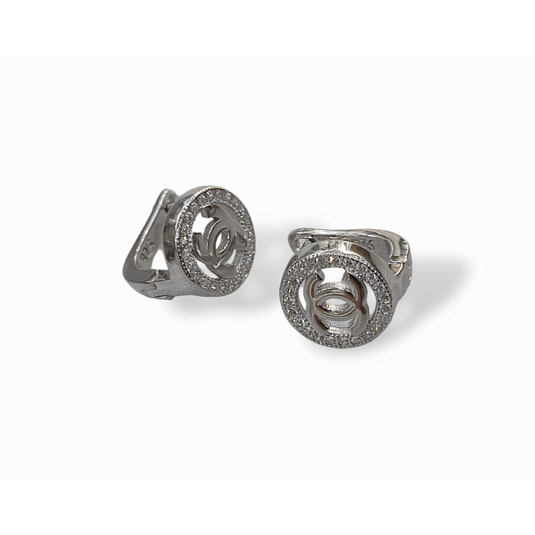 Σκουλαρίκια από ασήμι 925 επιπλατινωμένα Σχέδιο Σανέλ με ζιργκόν πέτρες