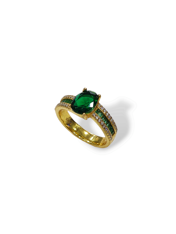 Δαχτυλίδι ασήμι 925 επιχρυσωμένο με πράσινες πέτρες ζιργκόν