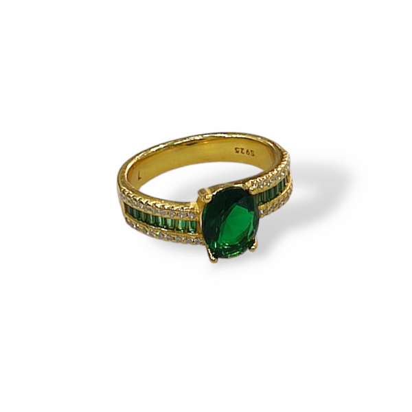 Δαχτυλίδι ασήμι 925 επιχρυσωμένο με πράσινες πέτρες ζιργκόν