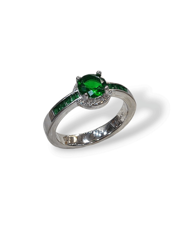 Δαχτυλίδι ασήμι 925 επιπλατινωμένο με πράσινες πέτρες ζιργκόν