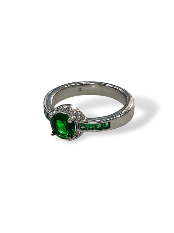 Δαχτυλίδι ασήμι 925 επιπλατινωμένο με πράσινες πέτρες ζιργκόν
