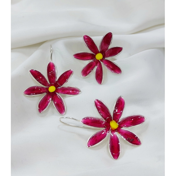 Σκουλαρίκια χειροποίητα σχέδιο λουλούδι από ασήμι 925 και σμάλτο