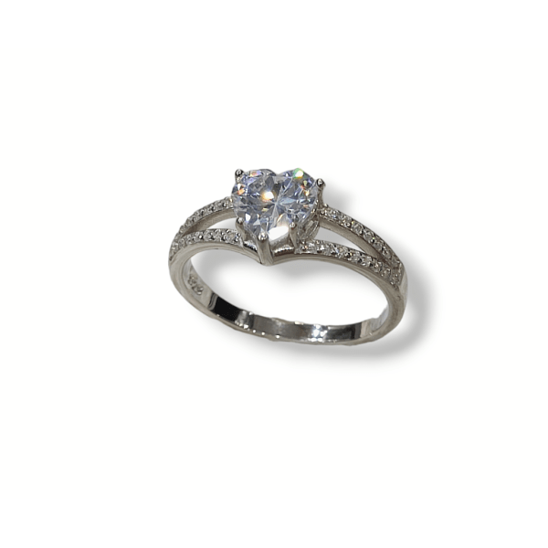 Δαχτυλίδι με καρδιά από ασήμι 925 επιπλατινωμένο και ζιργκόν πέτρες