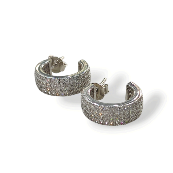 Σκουλαρίκια κρίκοι από ασήμι 925 επιπλατινωμένα με ζιργκόν πέτρες .